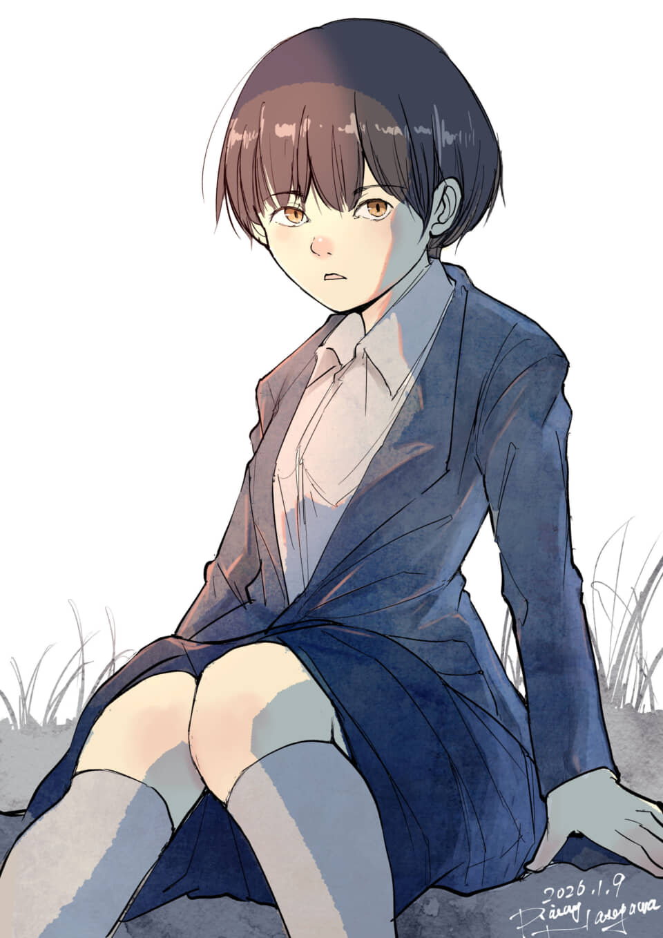 制服姿の少女のイラスト