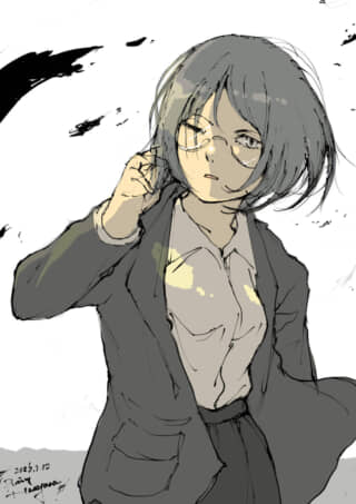 メガネの女性、スーツ姿のイラスト