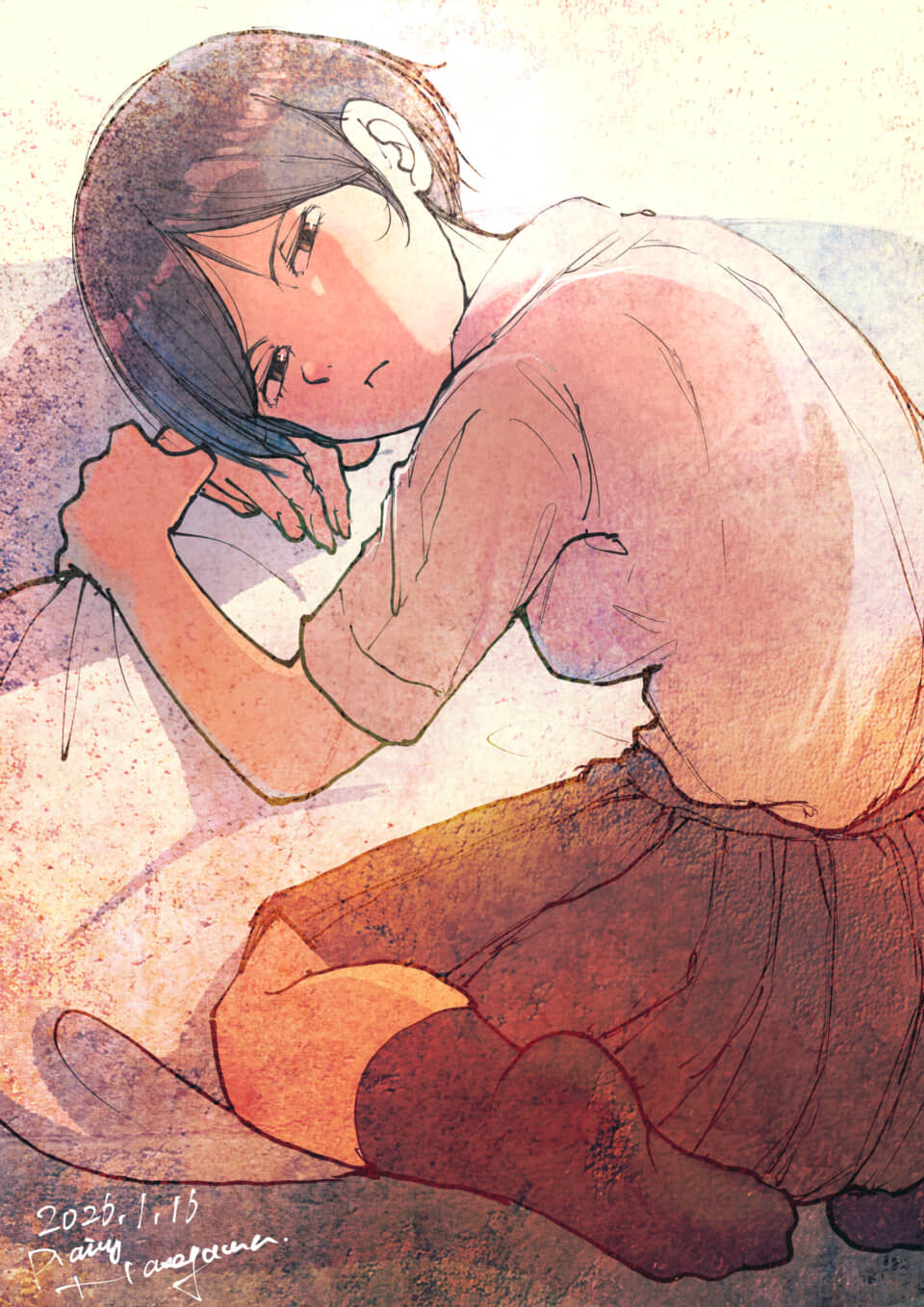 悲しげな少女のイラスト