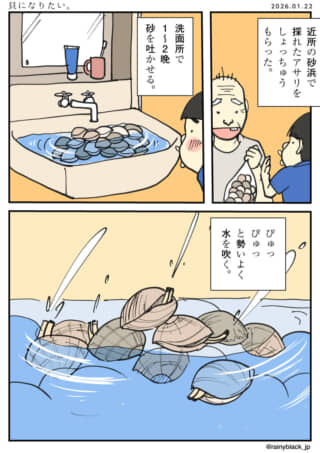 アサリの砂抜きと水鉄砲遊び