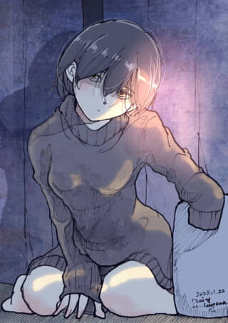 物憂げな表情の女性イラスト