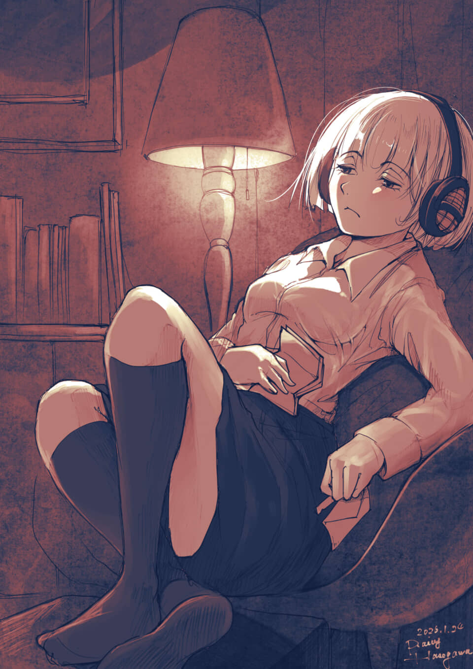 ヘッドホン女子、休憩中