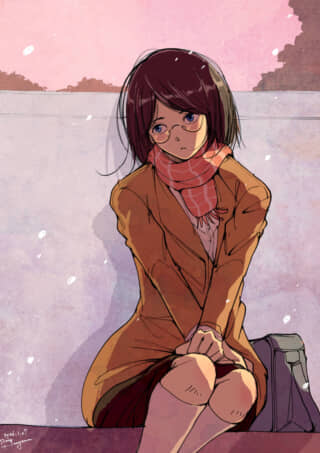 雪の日に佇む眼鏡の少女のイラスト