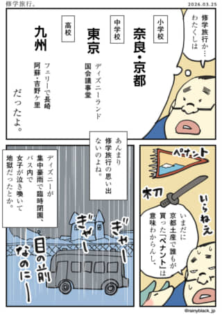 修学旅行の残念な思い出。不要な土産や雨のディズニーを回想する