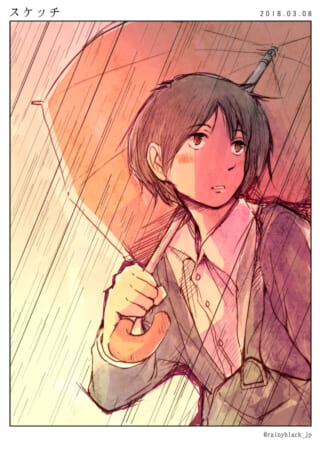赤い傘を差す人物のイラスト