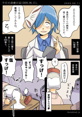 診療日記、薬と栄養指導の漫画。