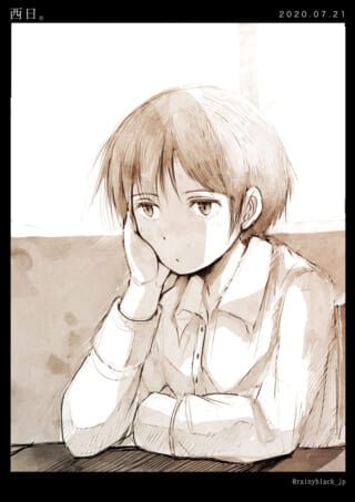 頬杖をつく女性のイラスト